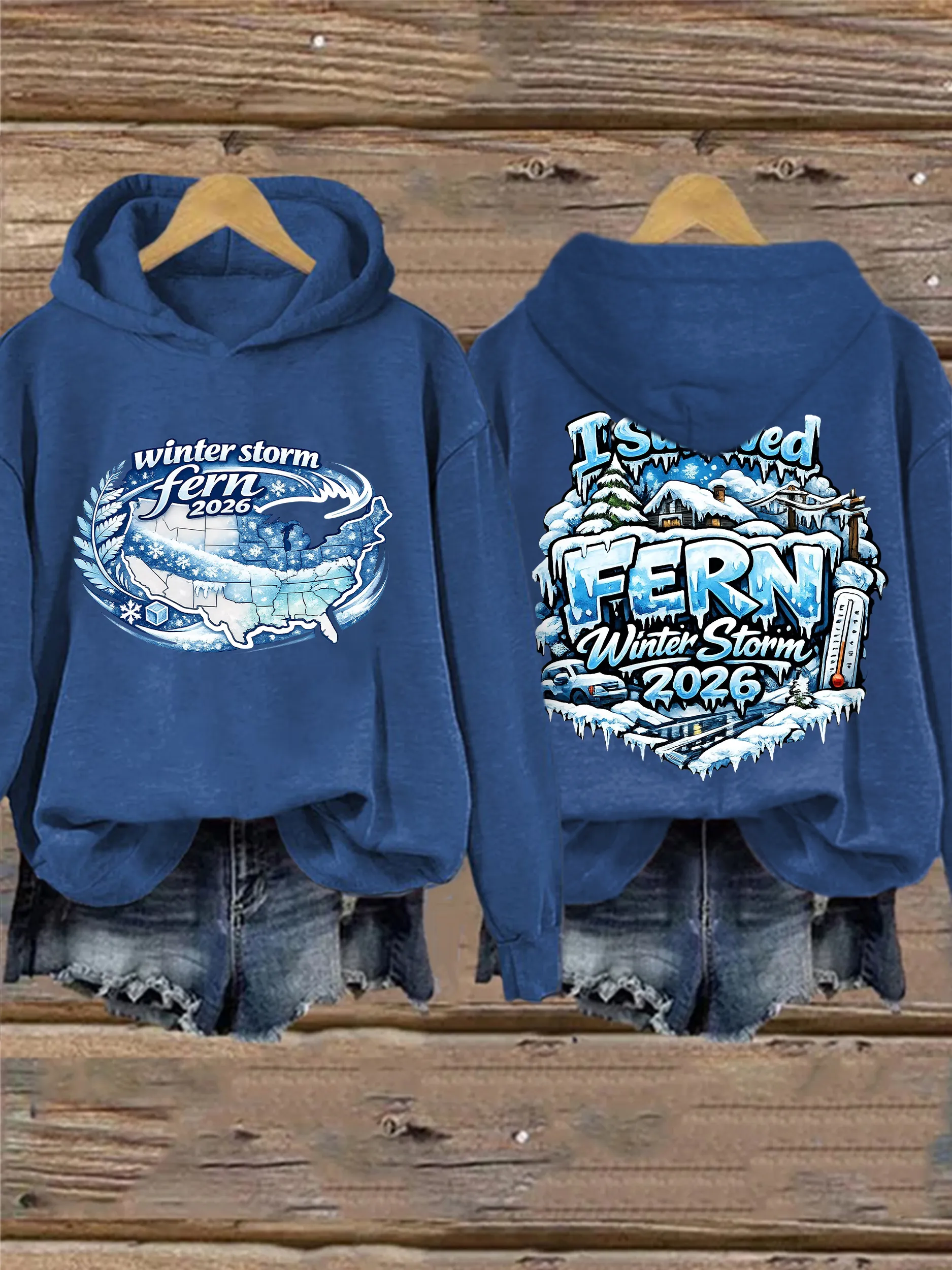 Retro Winter Storm Fern 2026 I Survived Fern Winter Storm 2026 Print Hoodie