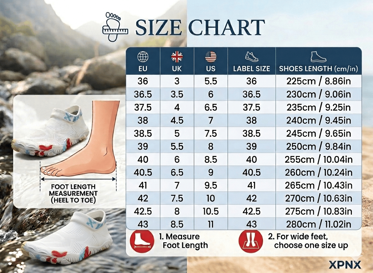 Water shoes size chart