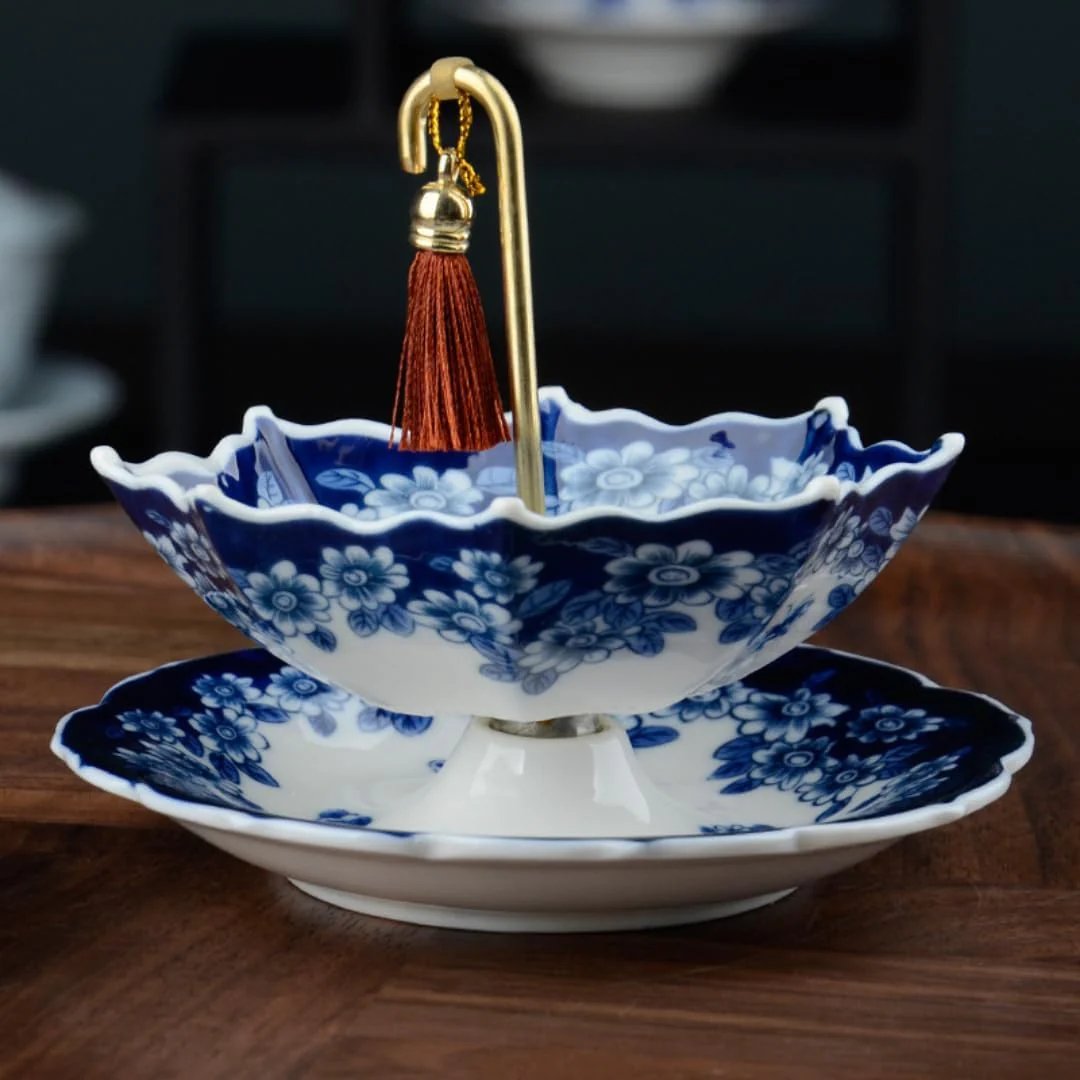 ☂️ Blue-and-White Umbrella Tea Strainer | Ceramic Tea Filter Set product view 3