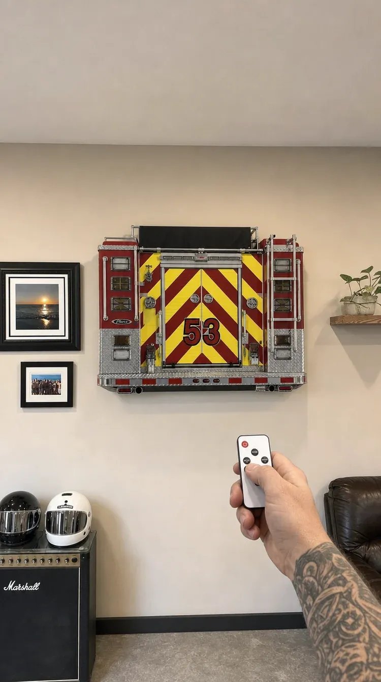 Sculpted fire truck rear wall decor details