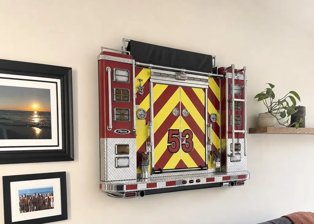 Fire truck wall light in themed room