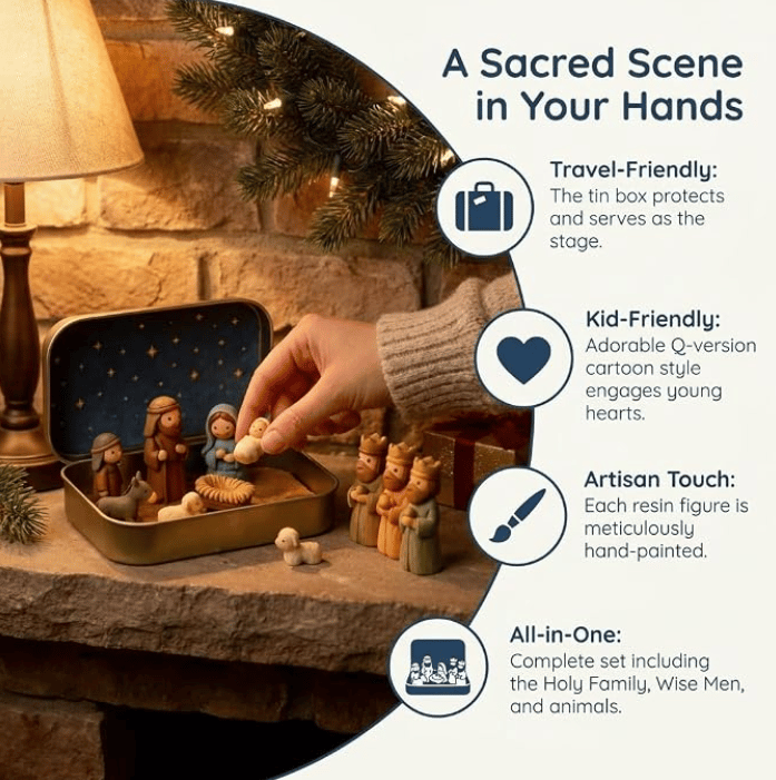 Compact pocket sized Nativity scene