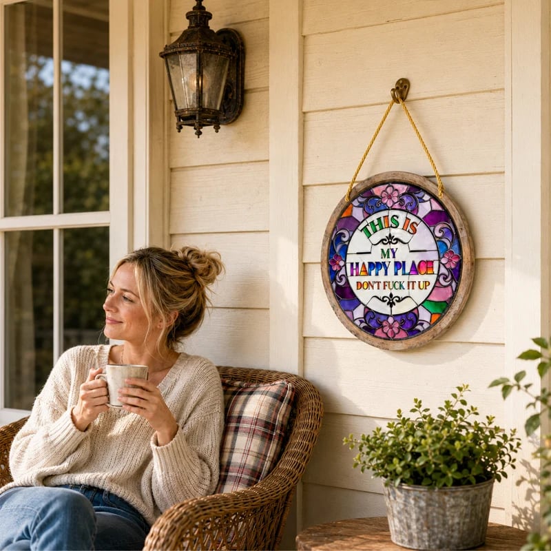 Hanging suncatcher inside a cosy cottage lounge