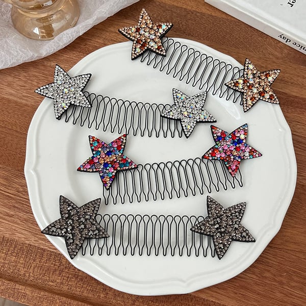 Star Rhinestone Hair Comb - Close Up