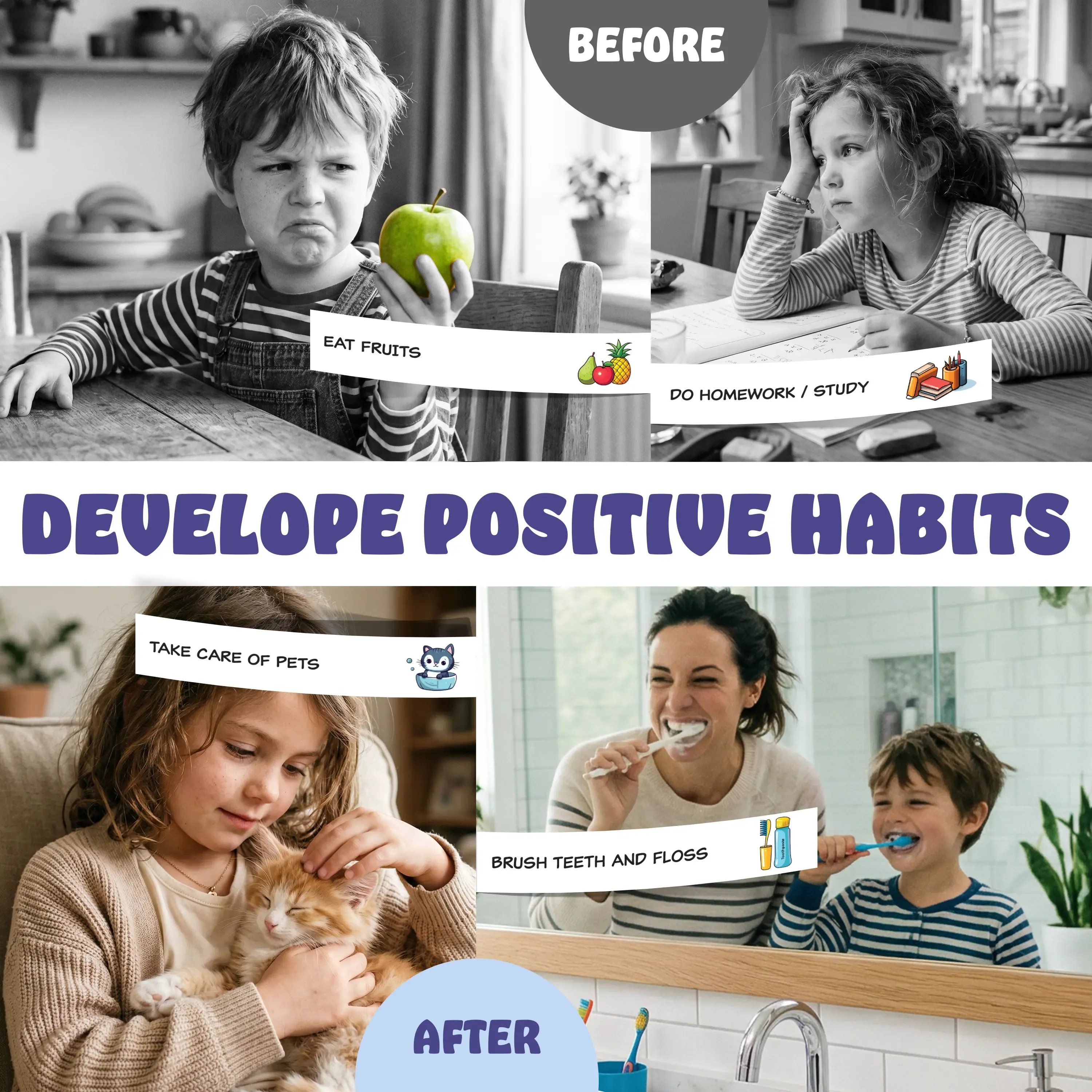 Visual task cards for kids routines