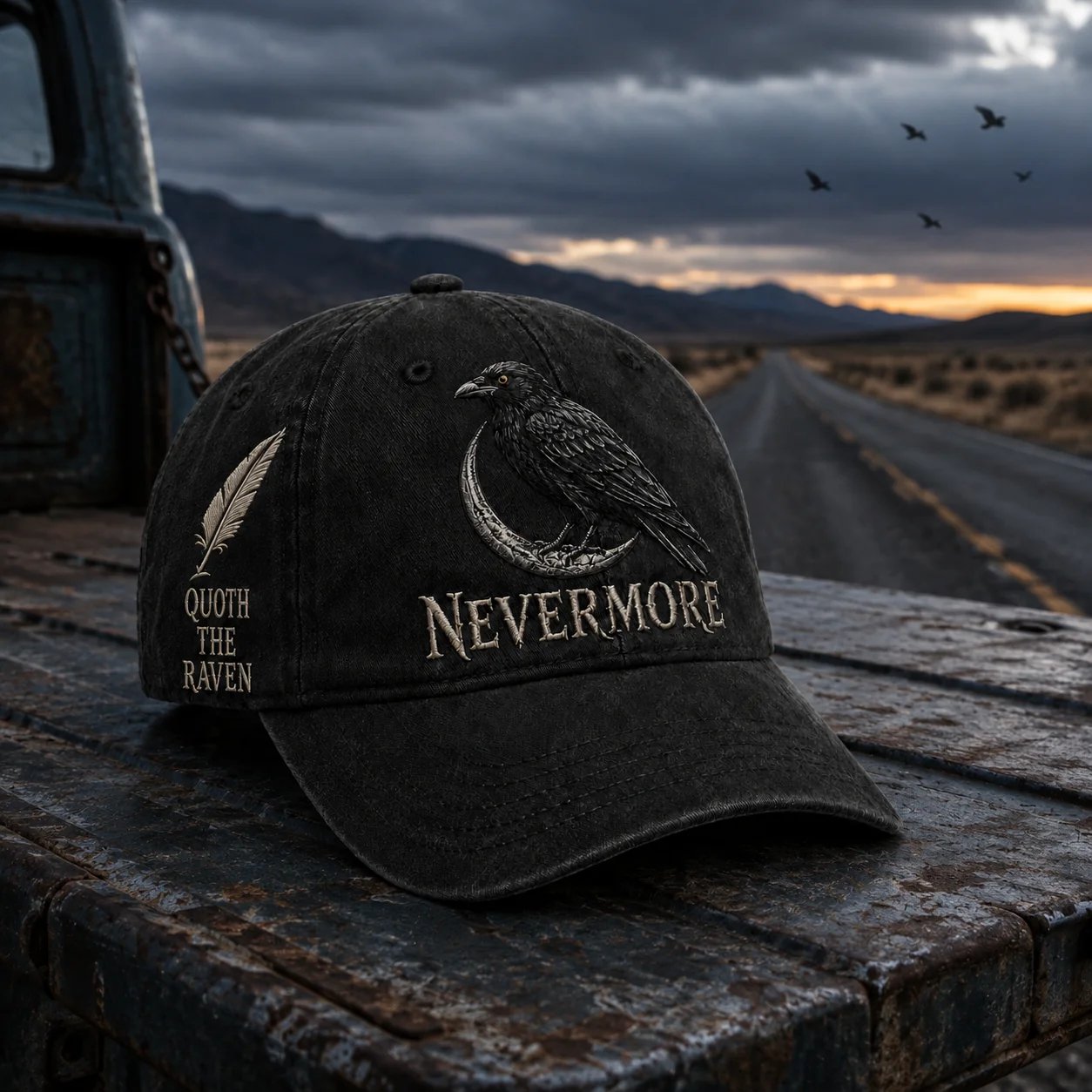 Detailed NEVERMORE raven cap