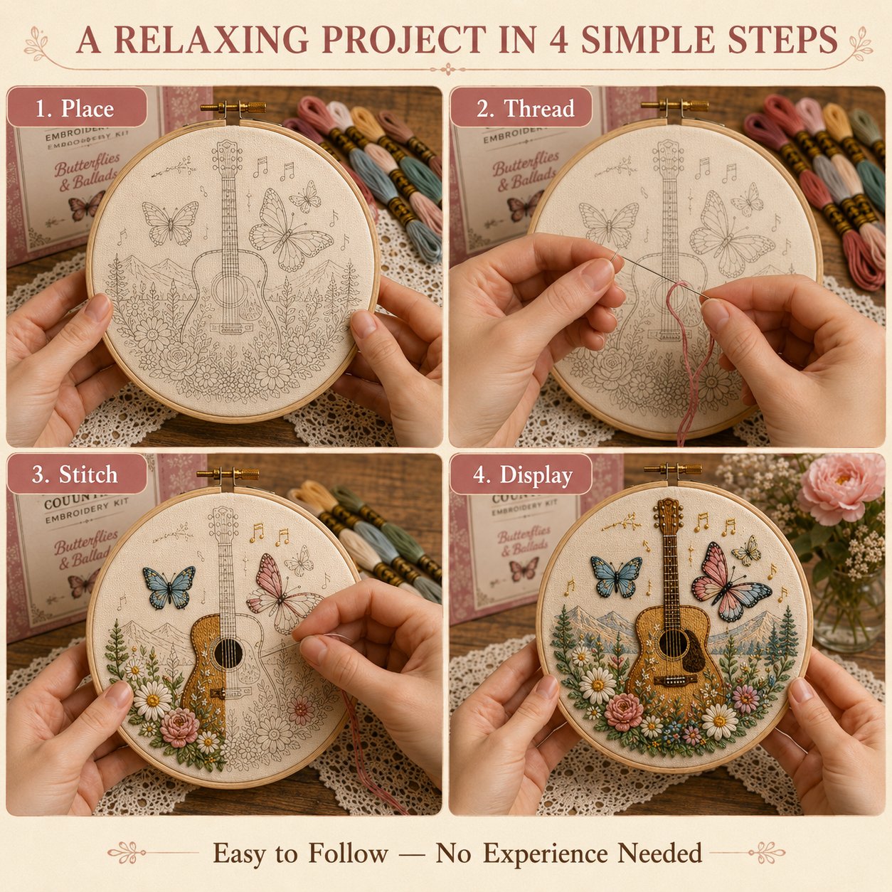 Four simple steps for completing the Southern Country embroidery project