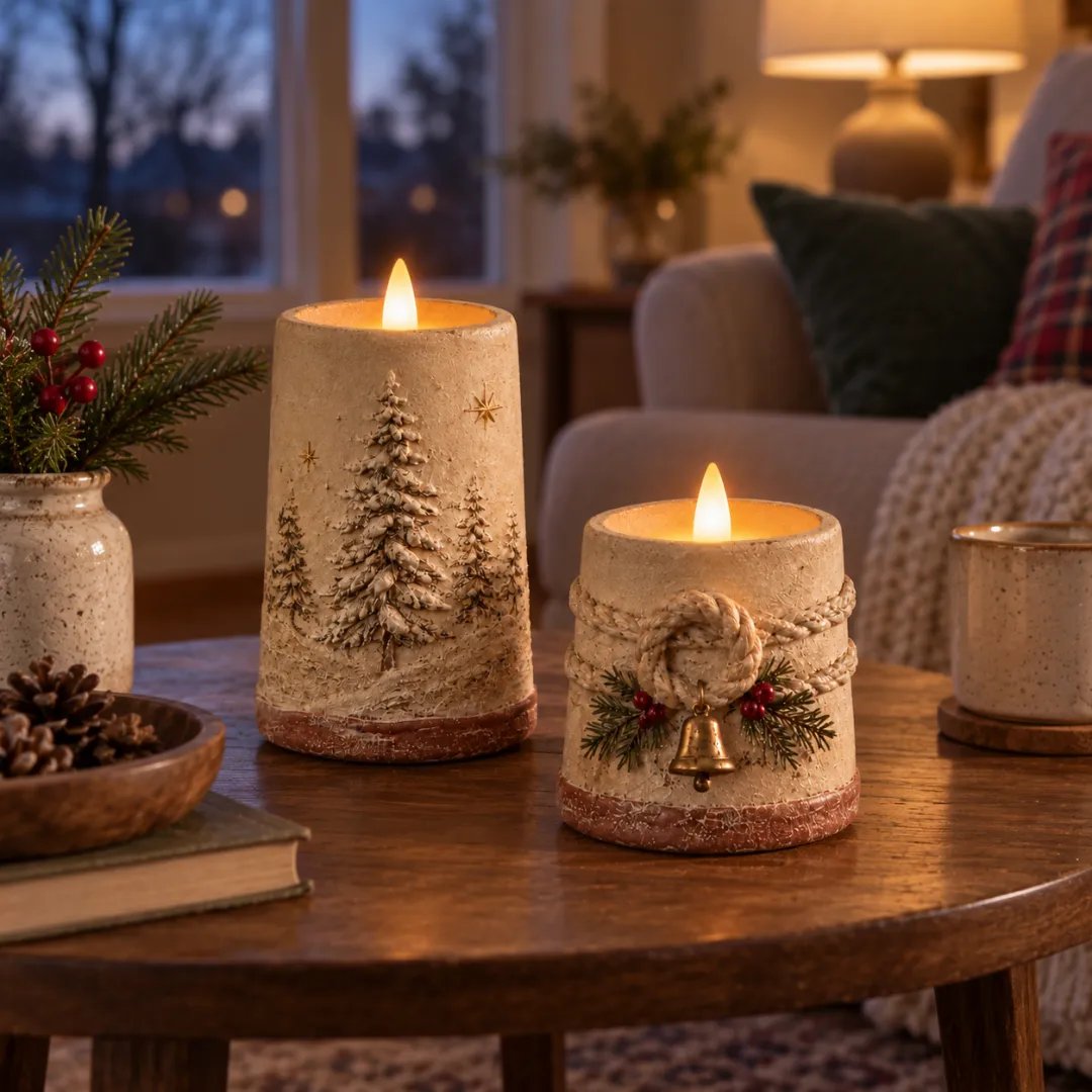 Christmas candle decor timer glow