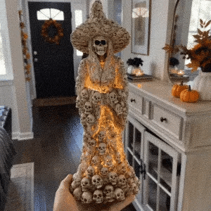 Ivory Bone Skull Witch Lantern Statue