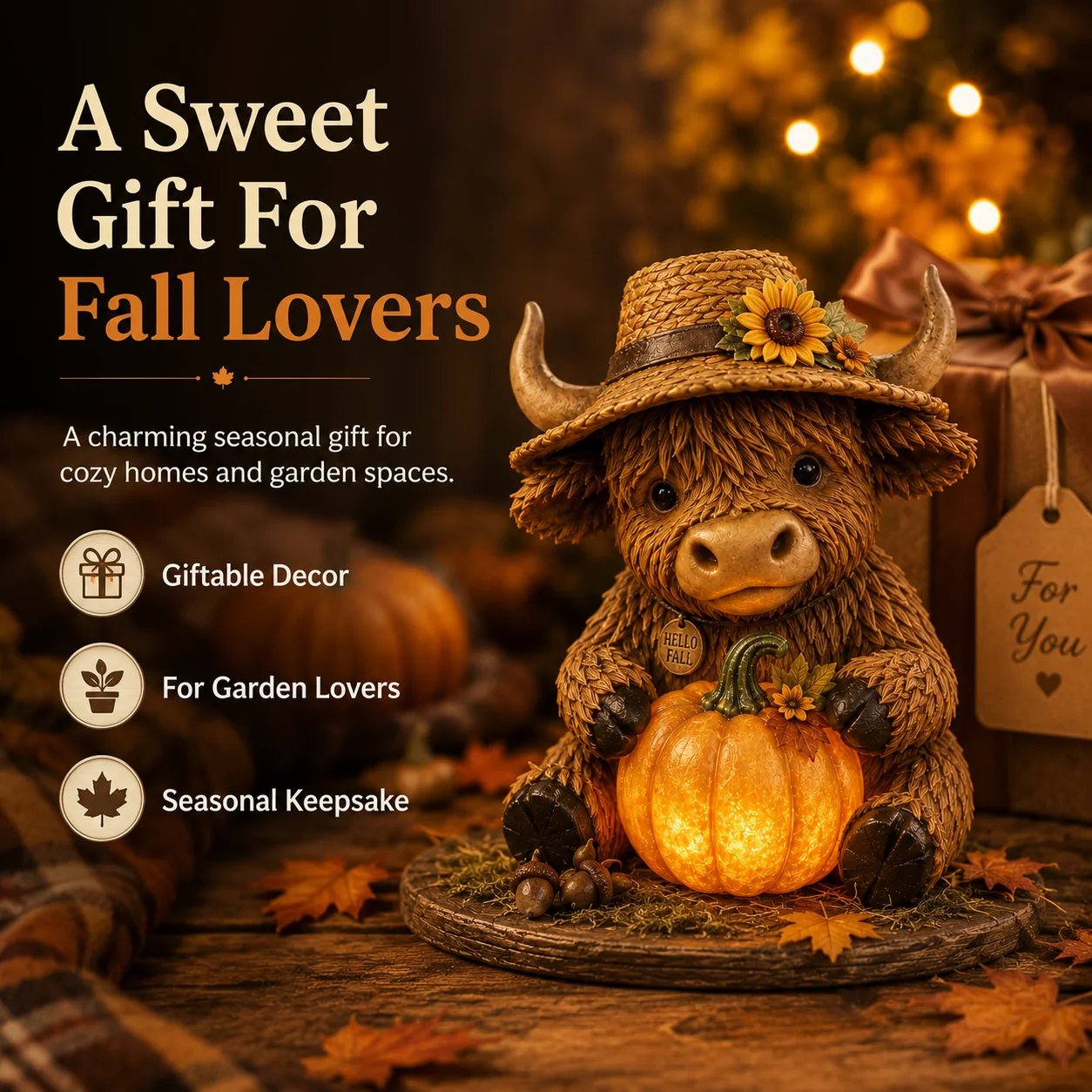 Highland Cow Pumpkin Light fall gift