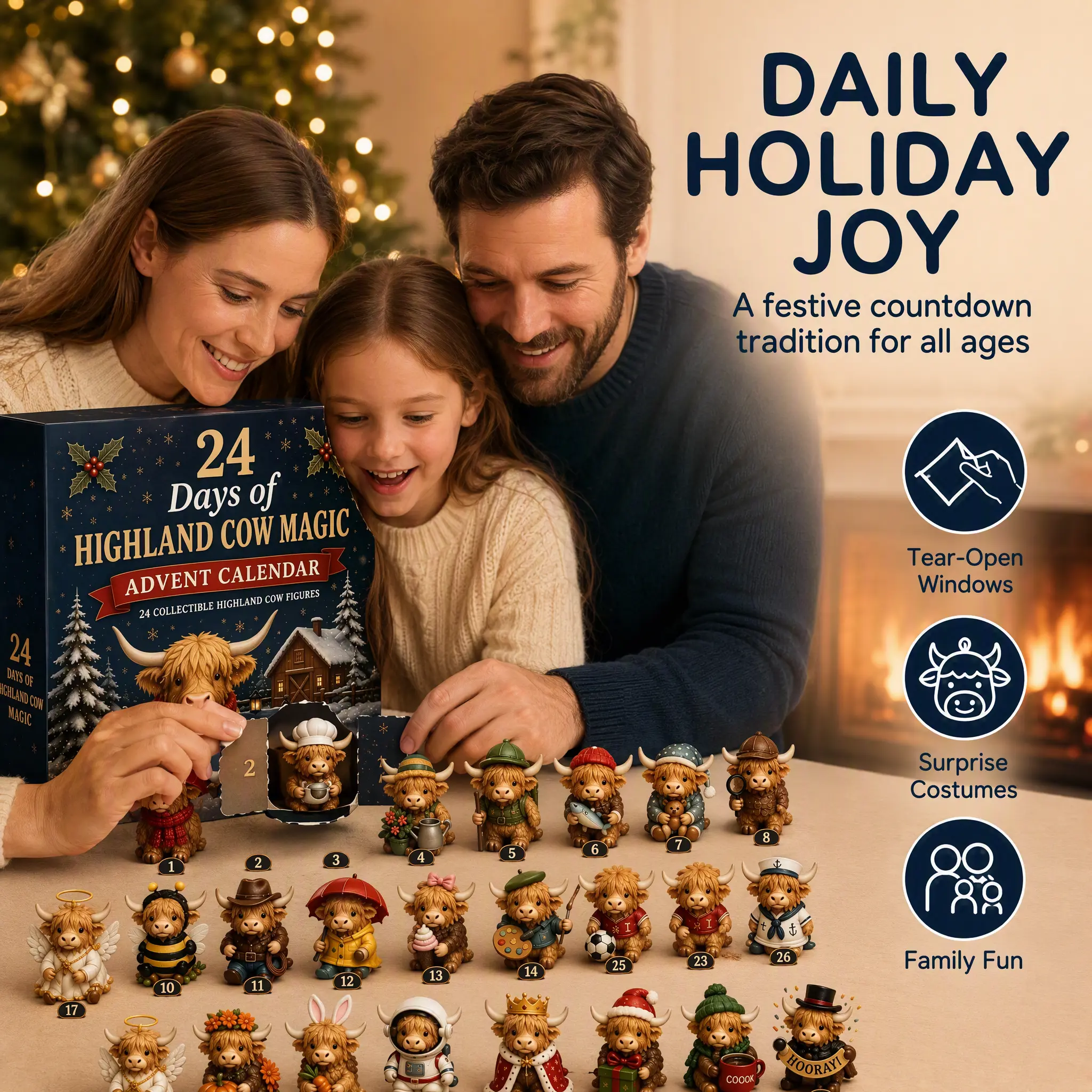 Highland Cow Advent Calendar 24 collectible figurines
