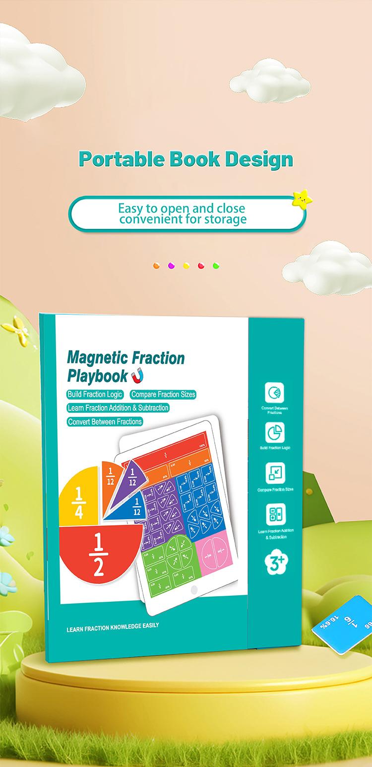 Magnetic Fraction Math Learning Book for Kids Aged 3-8, Colorful Educational Puzzle Toy, Magnetic Book for Addition & Subtraction Practice