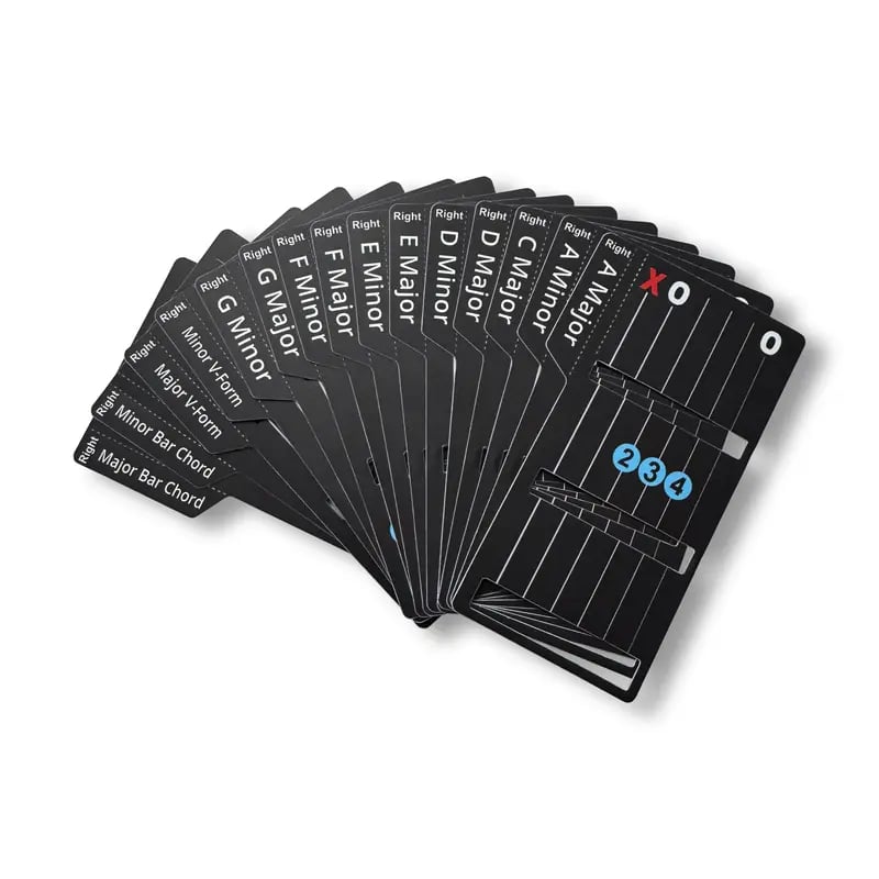 Guitar chord cards close up