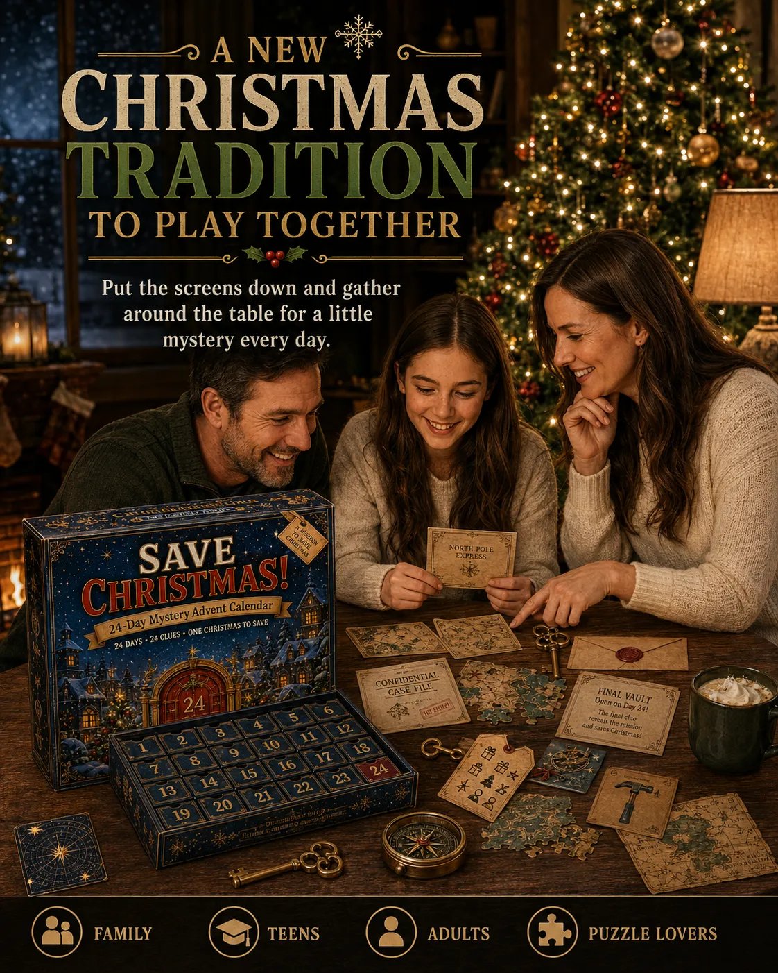 Family playing the mystery countdown together