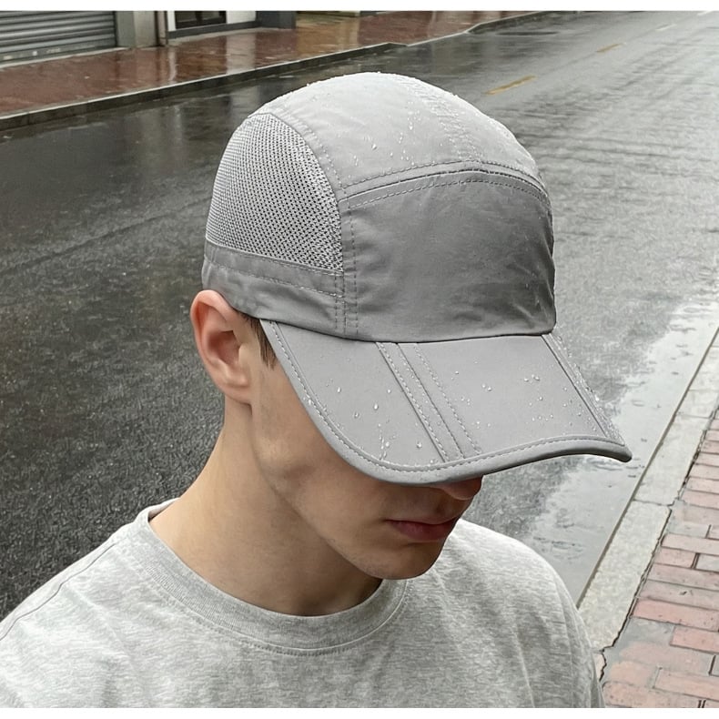 Gray cap showing water beading and mesh detail