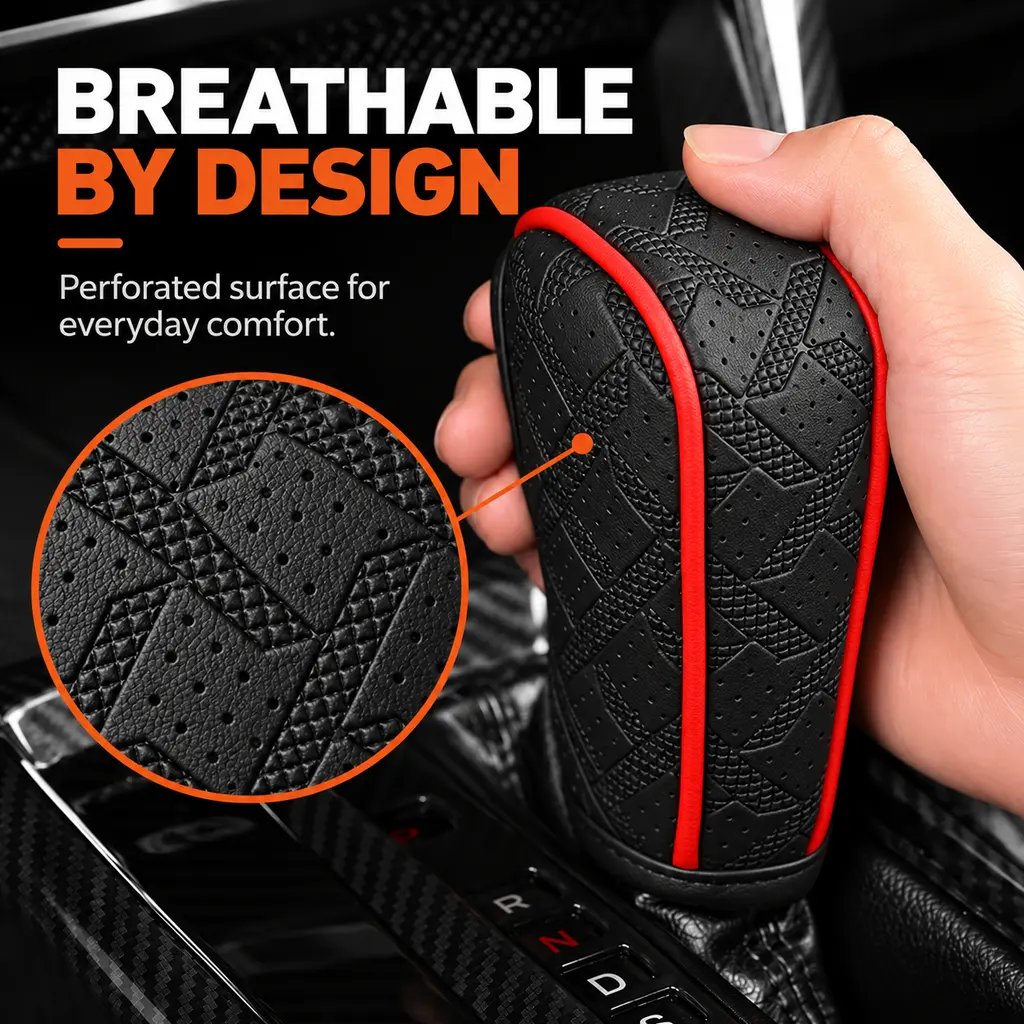 Magnified view of the perforated texture on the shift knob cover