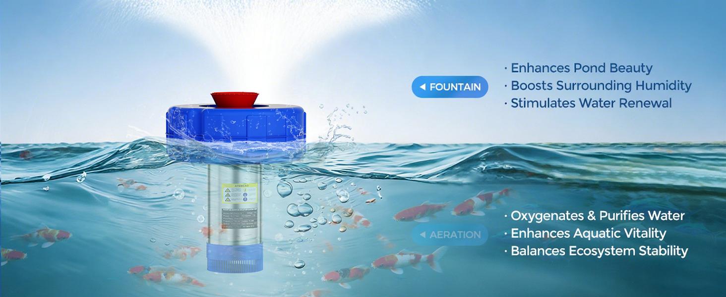 Pond Fountain Aerator 1HP 110V 750W 15000 GPH Floating Fountain Pump with 100 FT Power Cord 2 x 100 FT Rope Timer Fully Automatic Powerful Aerating Fountain for Larger Ponds, Lakes Pond Fountain Aerator 1HP 110V 750W 15000 GPH Floating Fountain Pump with 100 FT Power Cord 2 x 100 FT Rope Timer Fully Automatic Powerful Aerating Fountain for Larger Ponds, Lakes
