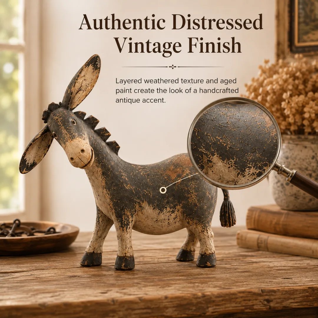 Donkey figurine styled with farmhouse home decor