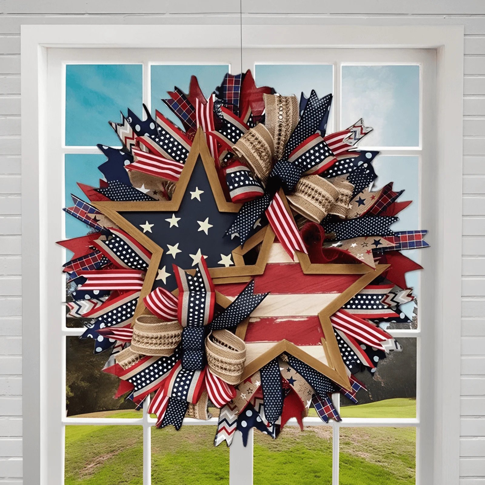 🎉250th Anniversary Patriotic Star Wreath – Handmade American Door Decor